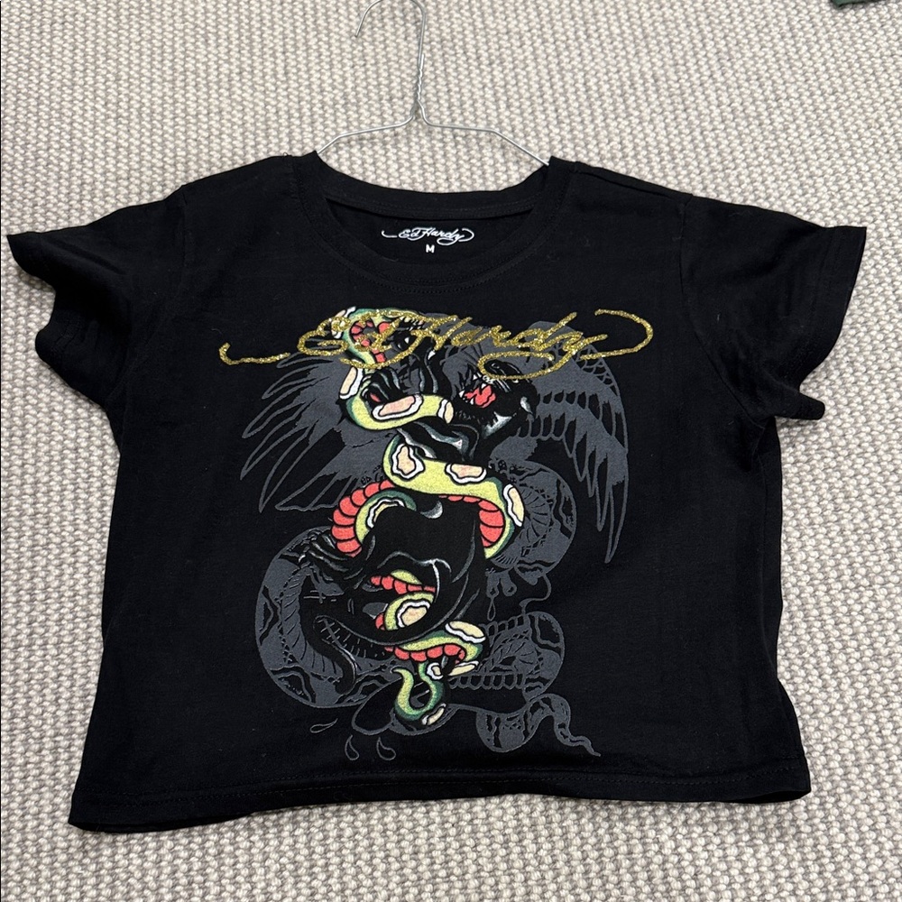 Ed Hardy Black Tee with Colorful Snake Graphic
